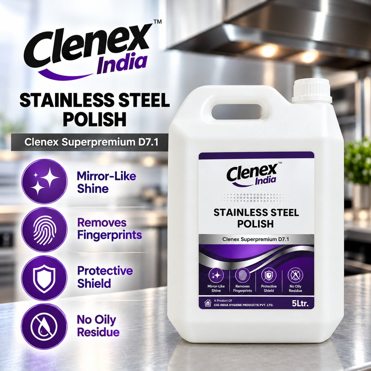 Clenex India Stainless Steel Polish 5L