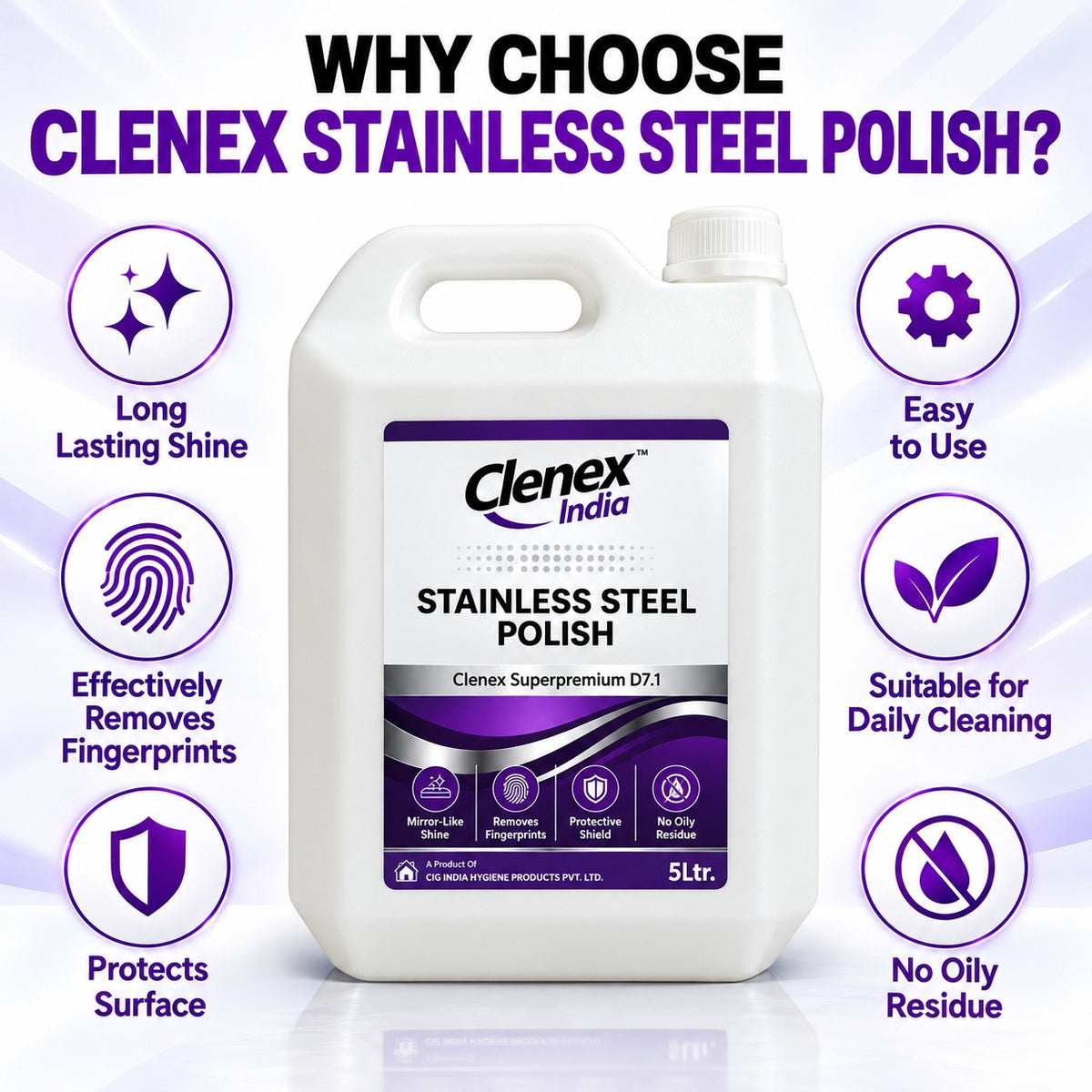 Clenex India Stainless Steel Polish 5L